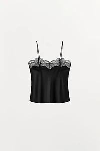 TOP À BRETELLES SATINÉ EN DENTELLE