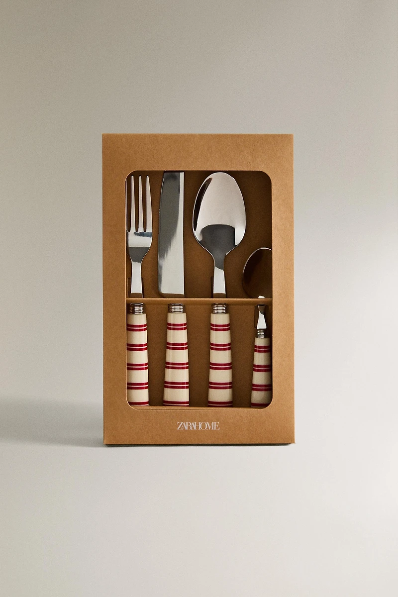 STRIPED HANDLE FLATWARE SET (SET OF 4)