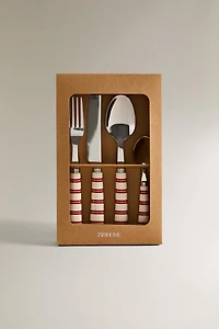 STRIPED HANDLE FLATWARE SET (SET OF 4)