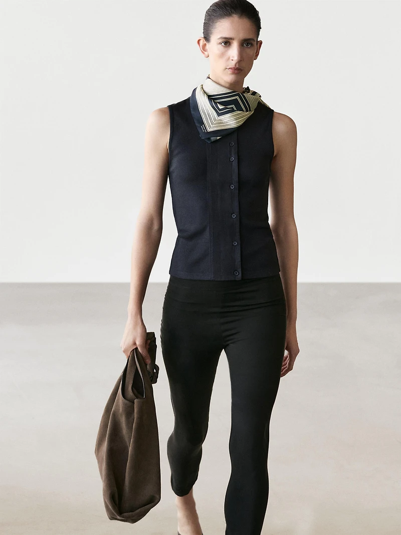 Cotton blend top with placket detail