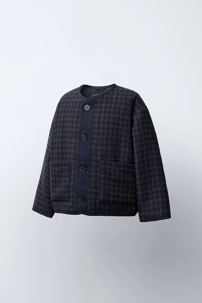 MANTEAU À CARREAUX TEXTURÉ AVEC LAINE