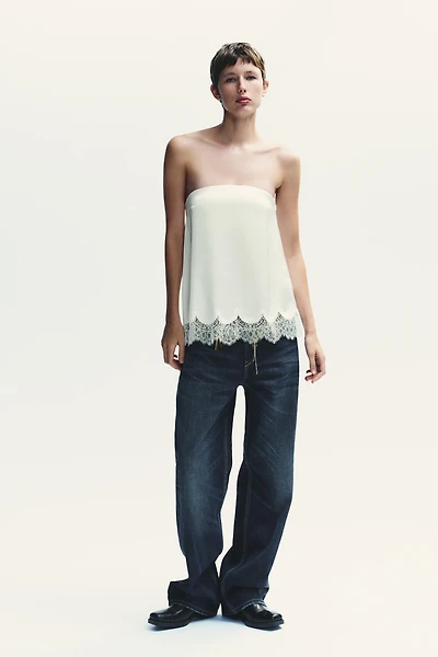 SATIN EFFECT LACE BUSTIER TOP