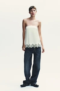 SATIN EFFECT LACE BUSTIER TOP