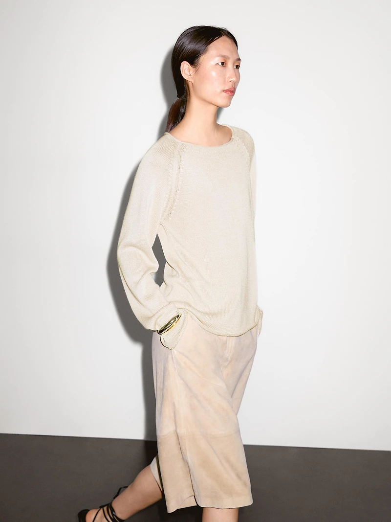 Purl knit cutwork sweater
