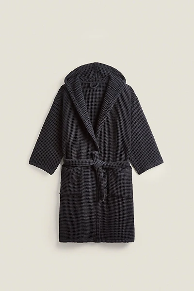 COTTON WAFFLE-KNIT BATHROBE