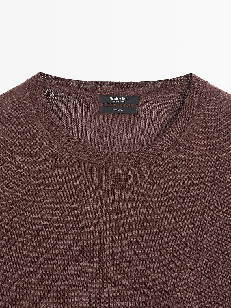 100% linen knit crew neck sweater
