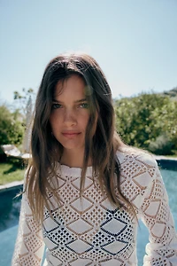 POINTELLE KNIT FLARED SLEEVE JUMPER