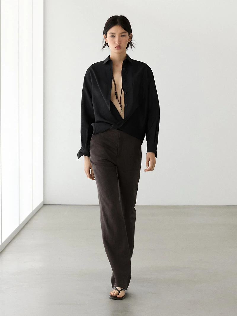 100% linen kick flare trousers