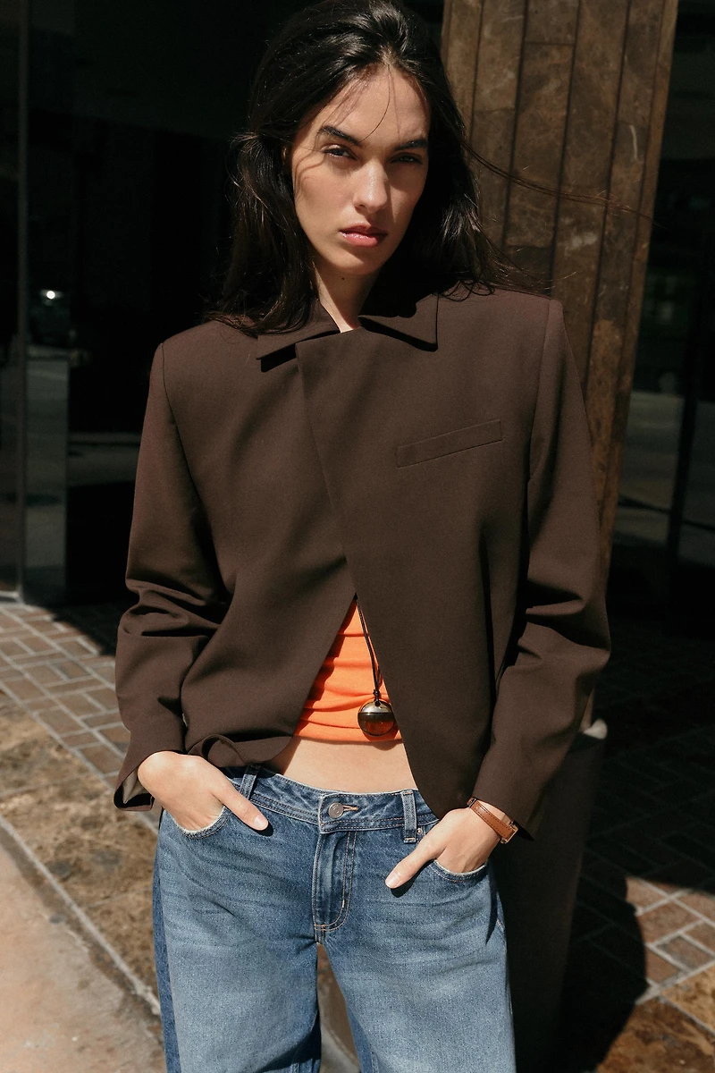 DOUBLE BREASTED LAPEL COLLAR BLAZER