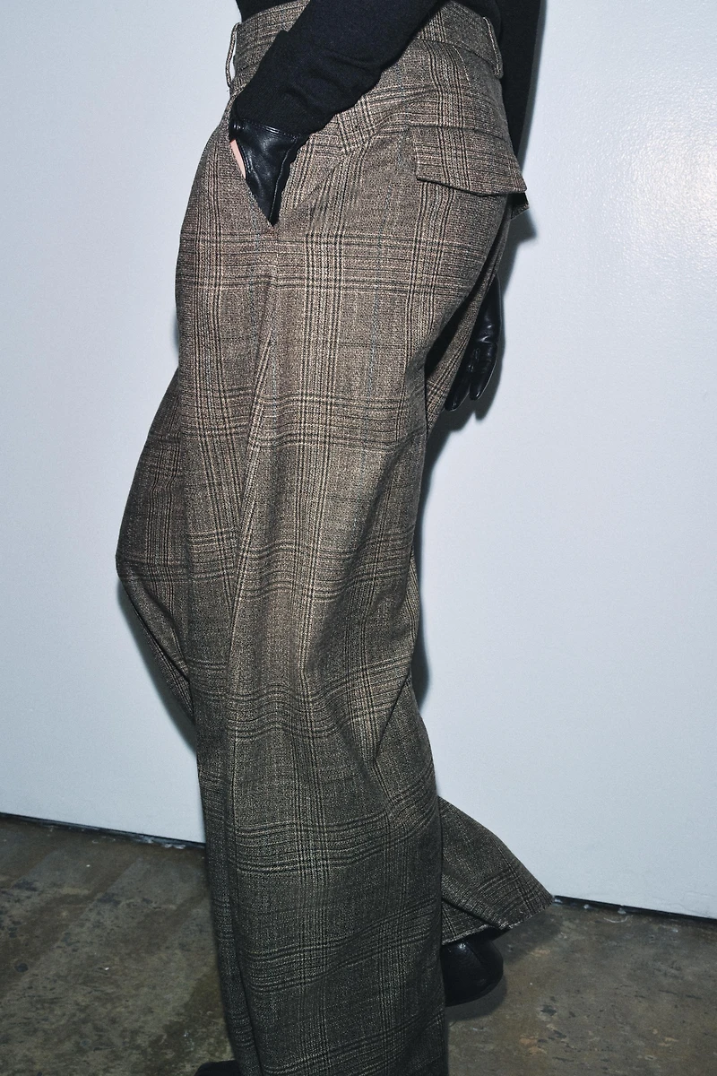 PANTALON BALLOON À CARREAUX AVEC LAINE ZW COLLECTION