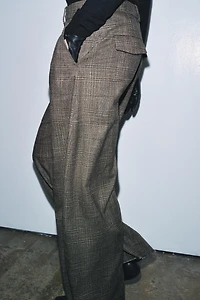 PANTALON BALLOON À CARREAUX AVEC LAINE ZW COLLECTION