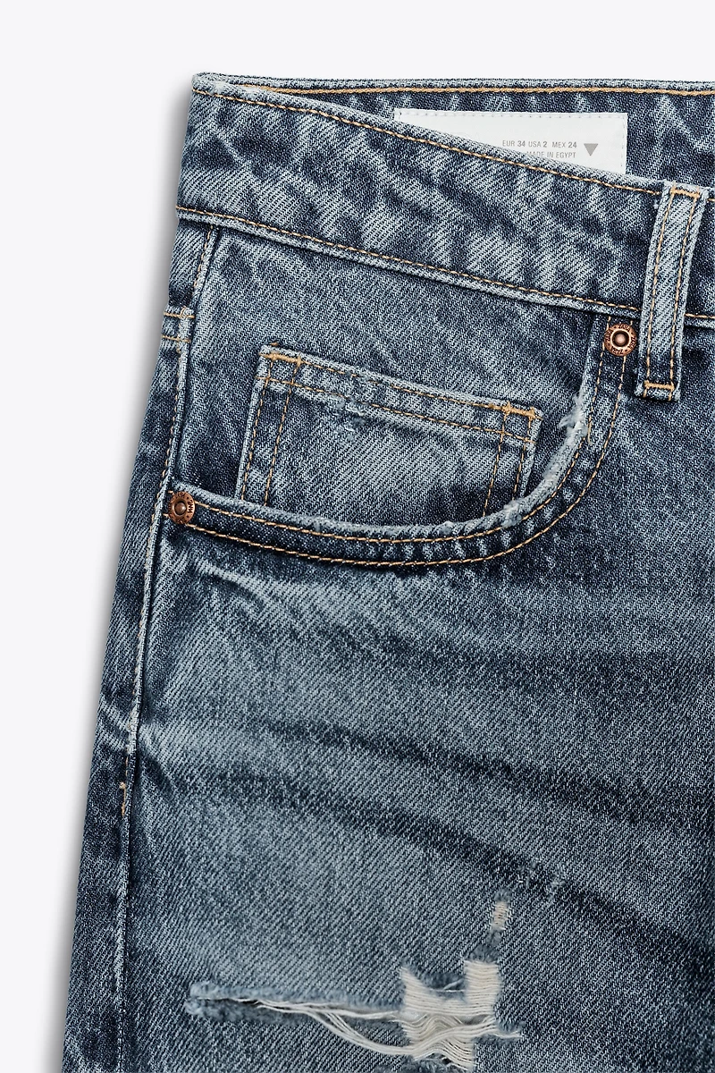 TRF MID-RISE RIPPED WIDE LEG JEANS