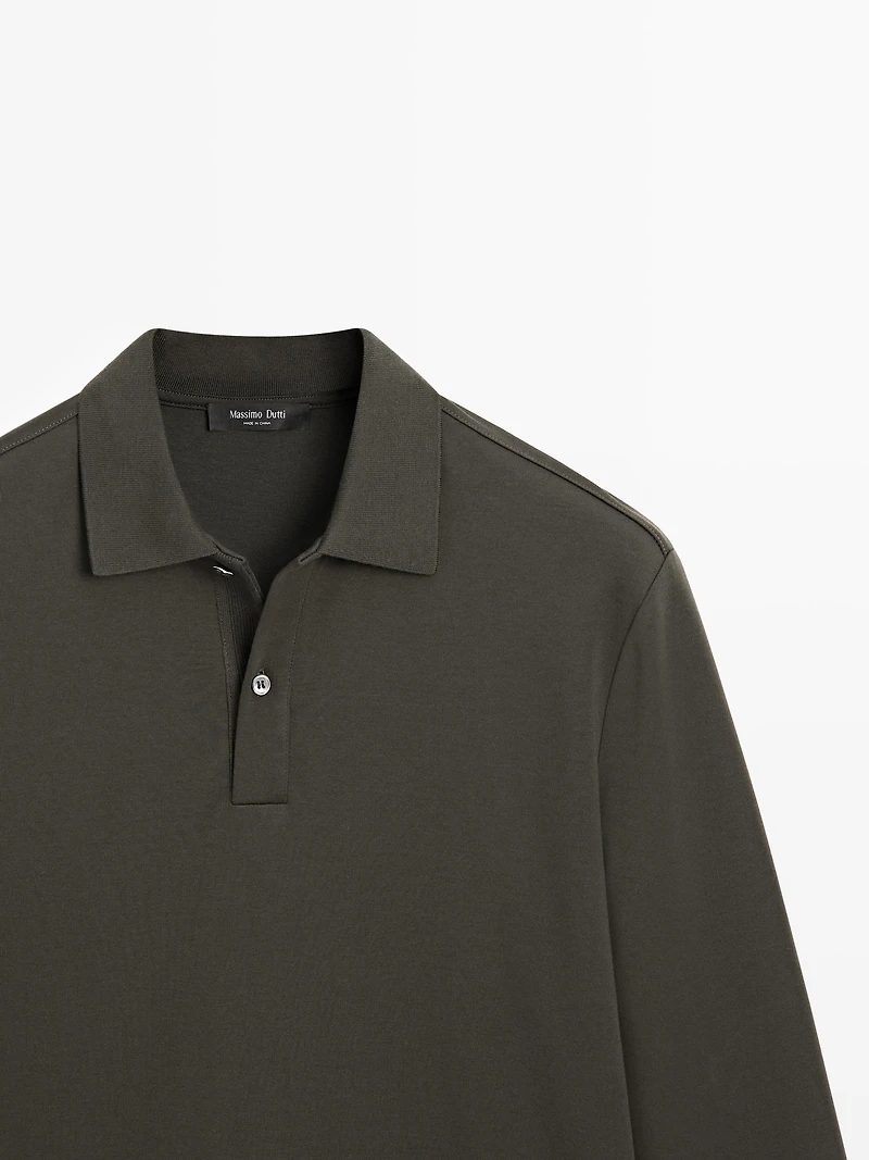Long sleeve polo shirt with ribbed detail