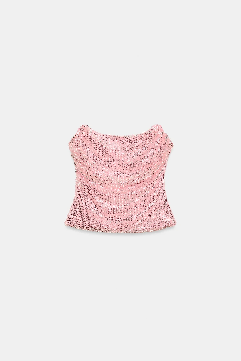 STRAPLESS SEQUIN TOP