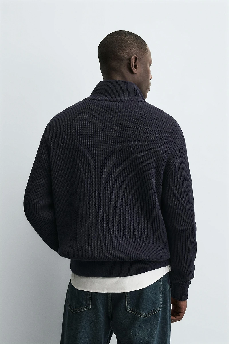 PURL KNIT ZIP-UP CARDIGAN