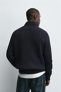 PURL KNIT ZIP-UP CARDIGAN