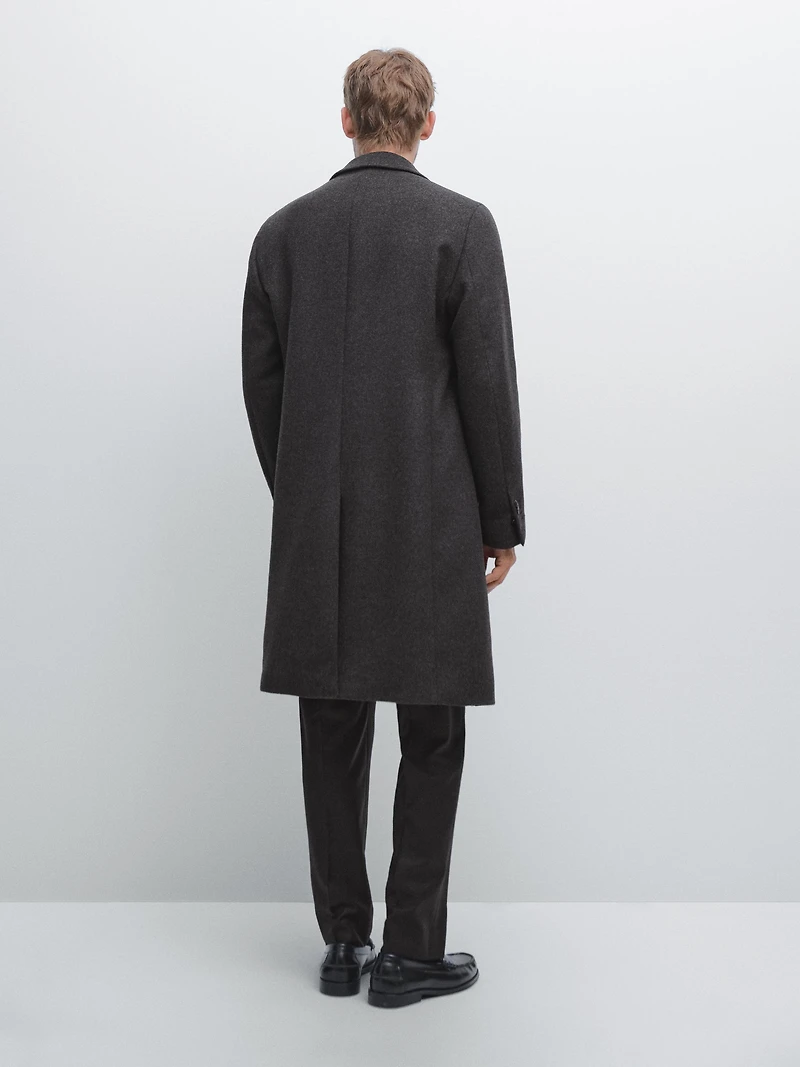 100% wool long coat with lapel collar