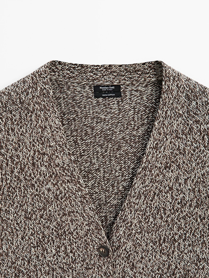 Cardigan long maille moulinée col en V