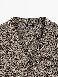 Cardigan long maille moulinée col en V