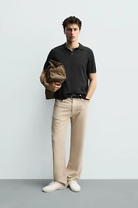 KNIT LINEN COTTON BLEND POLO SHIRT