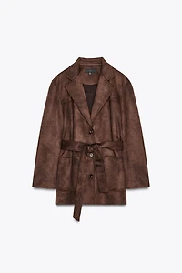 BELTED FAUX SUEDE JACKET