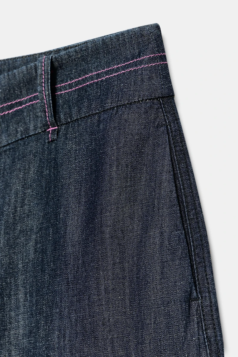 LONG SHORTS WITH CONTRAST TOPSTITCHING