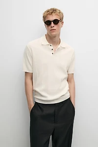 100% cotton textured striped knit polo shirt