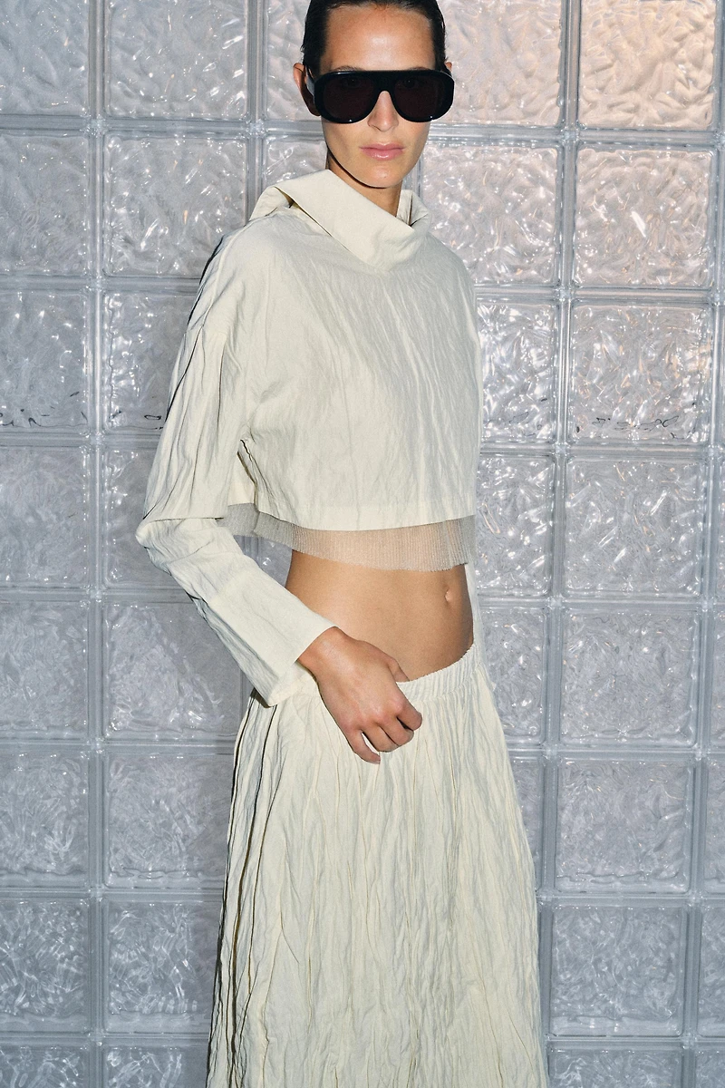 WRINKLED KNIT MIDI SKIRT
