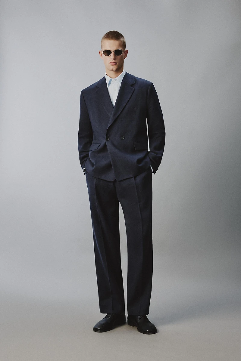 DOUBLE BREASTED LINEN - COTTON SUIT JACKET