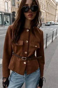 FAUX SUEDE BELTED BLAZER
