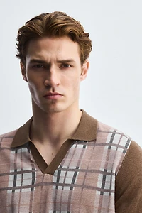CHECKERED PRINT KNIT POLO SHIRT