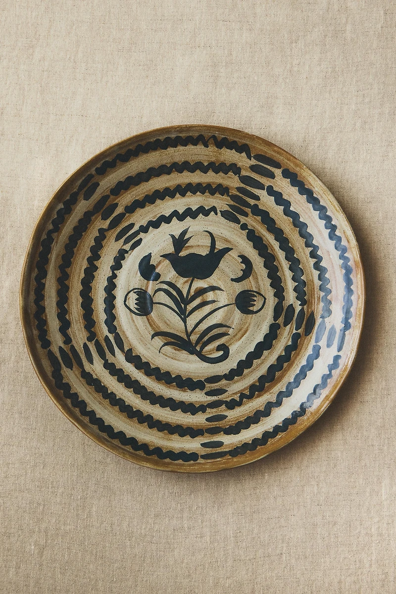 ROUND STONEWARE FLORAL SERVING DISH