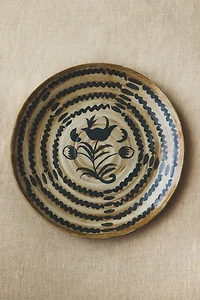 ROUND STONEWARE FLORAL SERVING DISH