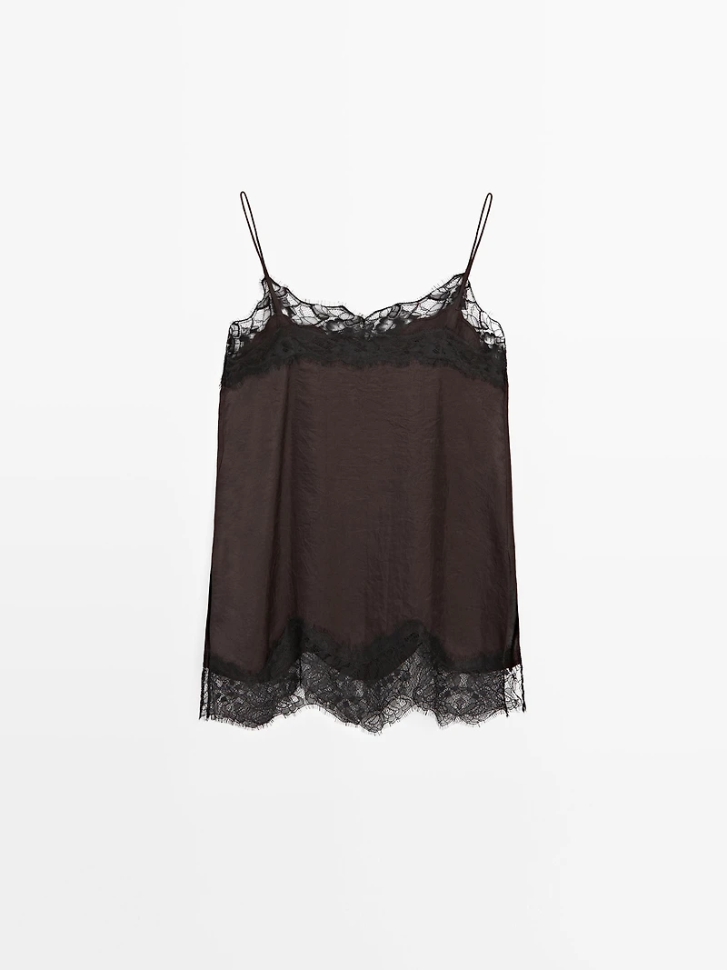 Camisole top with contrast lace detail