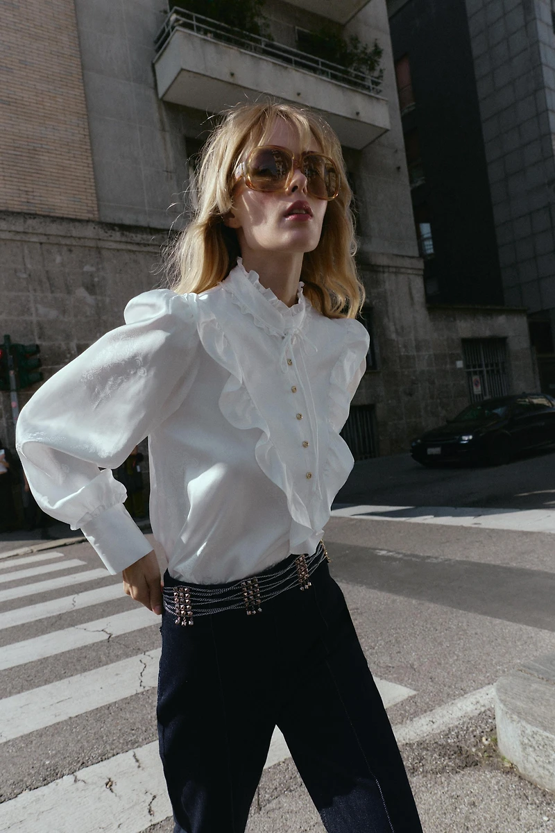 JACQUARD SATIN EFFECT BLOUSE
