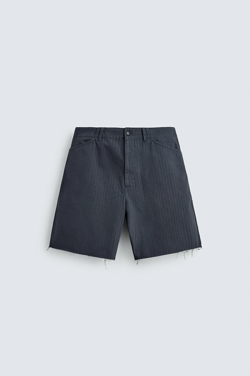 HERRINGBONE TEXTURED COTTON SHORTS