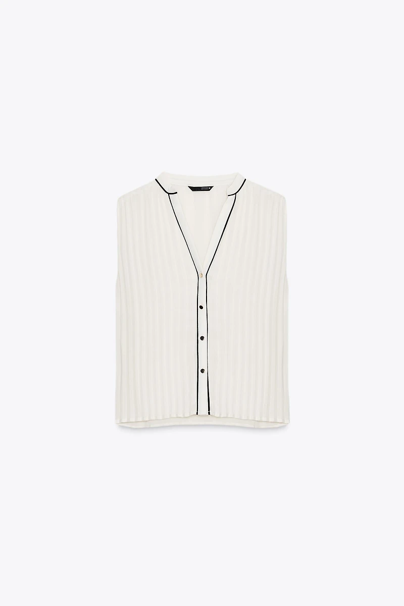 PLEATED BLOUSE WITH CONTRAST TRIM