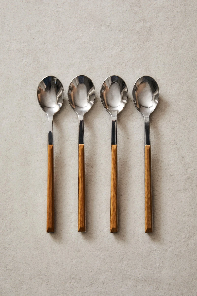 SET OF DESSERT SPOONS WITH WOOD-EFFECT HANDLES (SET OF 4)