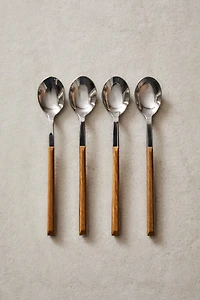 SET OF DESSERT SPOONS WITH WOOD-EFFECT HANDLES (SET OF 4)