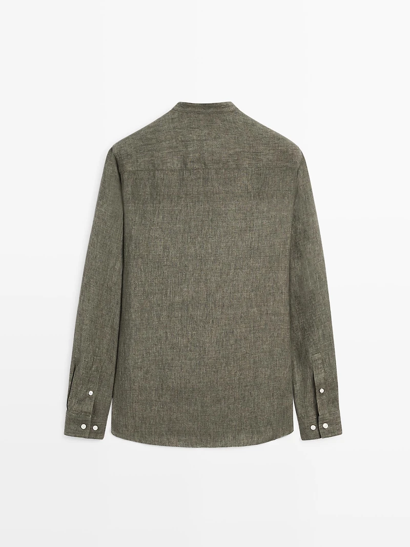 Chemise col mao 100 % lin