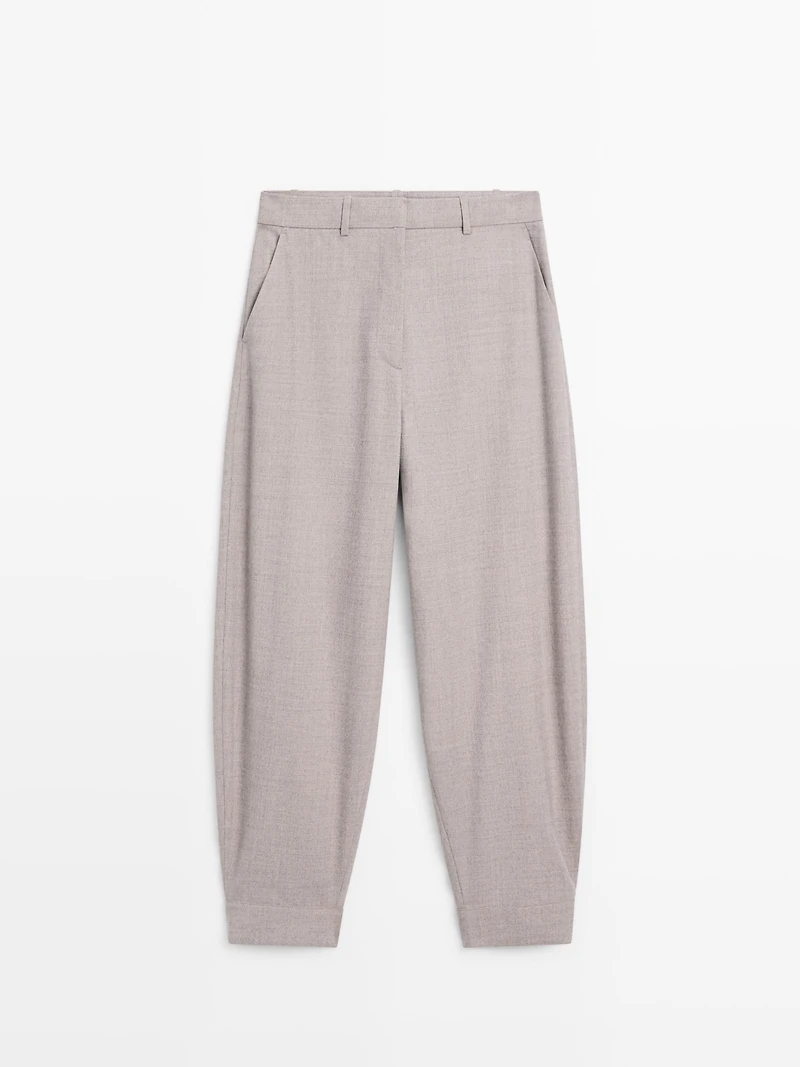 Wool blend trousers with buckle detail