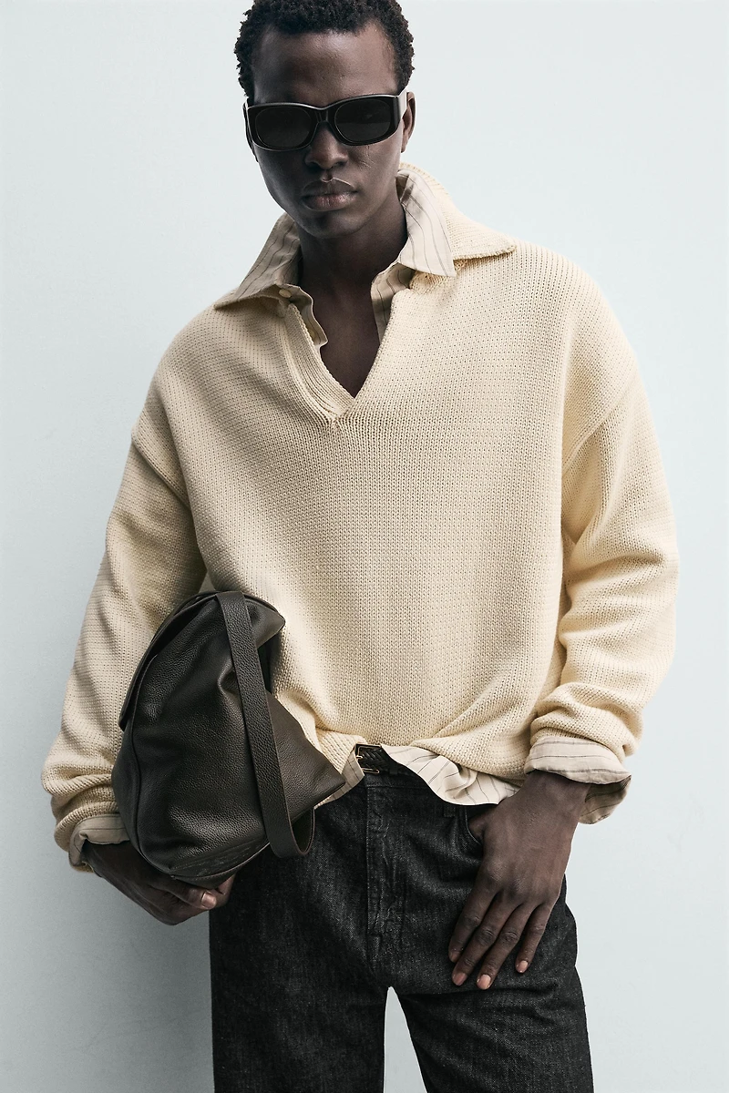 COTTON BLEND KNIT POLO SHIRT