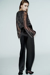 SATIN BARREL BELTED PANTS