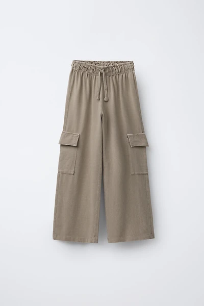 PANTALON À JAMBES LARGES CARGO EFFET DÉLAVÉ