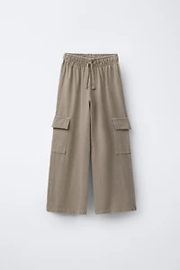 PANTALON À JAMBES LARGES CARGO EFFET DÉLAVÉ