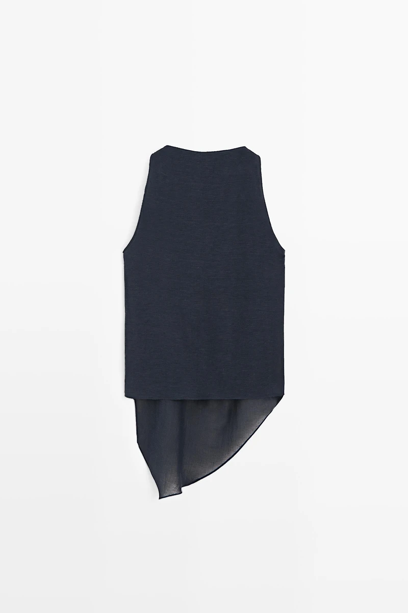 Asymmetric linen blend top
