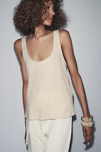 LINEN AND COTTON BLEND STRAPPY TOP
