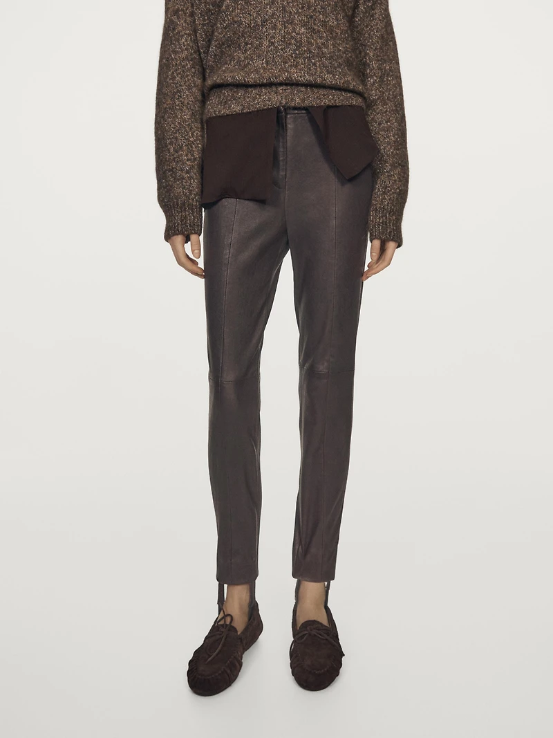 Nappa leather leggings with elasticated detail