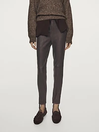 Nappa leather leggings with elasticated detail