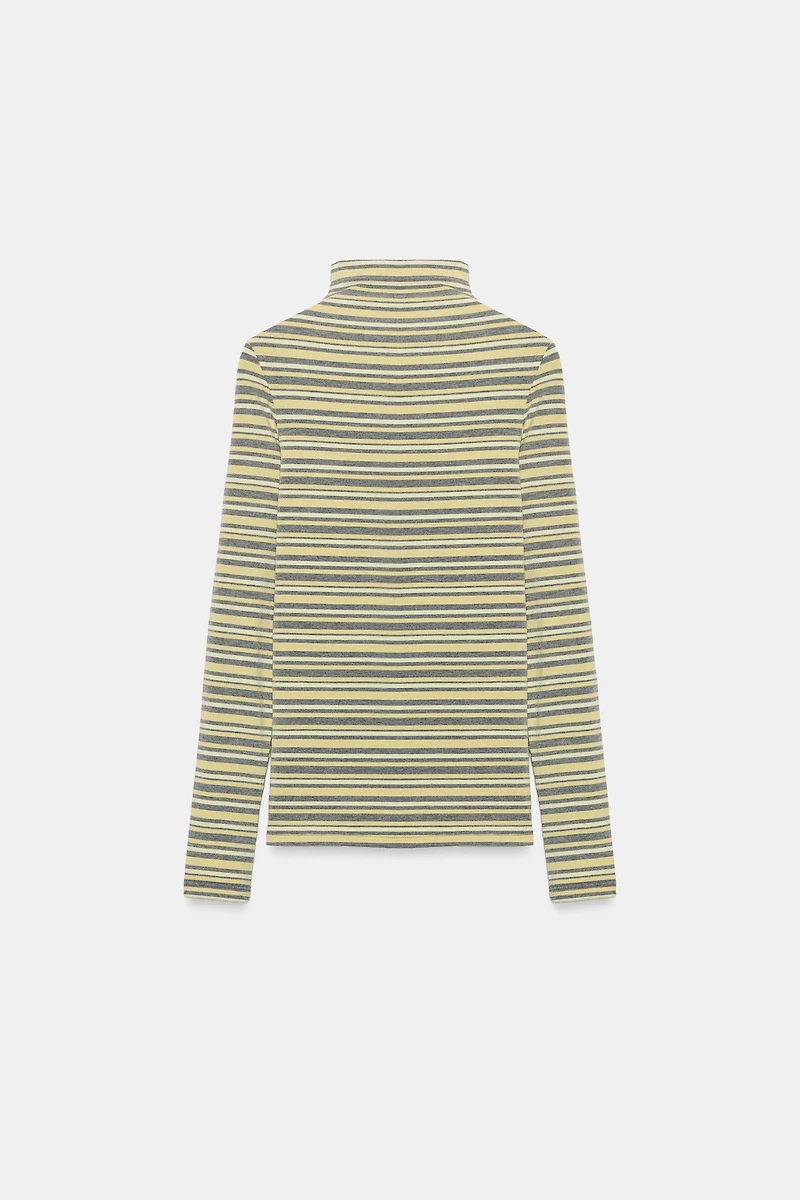 STRIPED MOCK NECK T-SHIRT